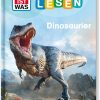 Cover des Buchs was ist was erstes lesen easy über Dinosaurier. Auf dem Cover ist ein brüllender T Rex abgebildet.