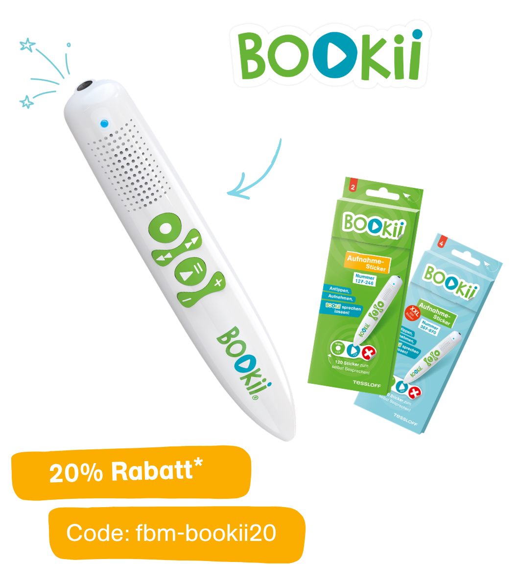 fbm-bookii20: 20% Rabatt-Code für Bookii-Hörstift und Aufnahmesticker